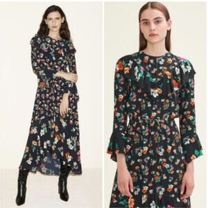 Maje Floral-Print Ruffled Midi Dress, Size 1 (US-S)